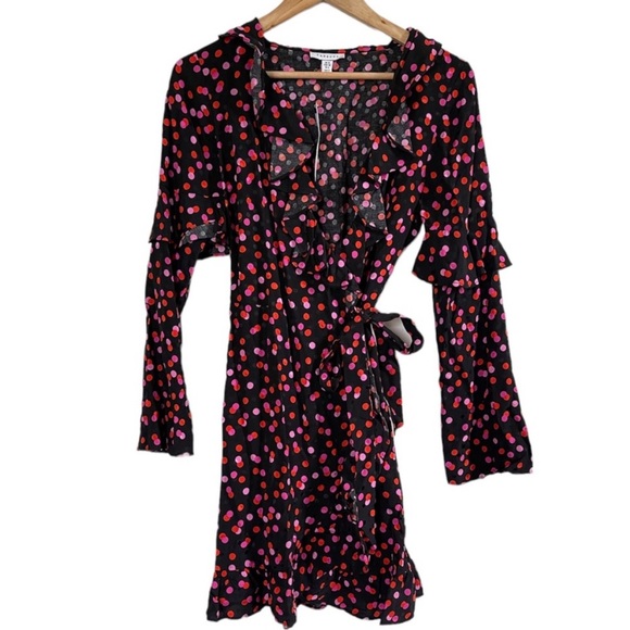 TopShop Spot Jacquard Long Sleeve Wrap Minidress - Picture 3 of 6